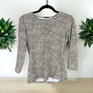 J.McLaughlin Top Catalina Cheetah Print Knit Jersey Crew Neck Top Size Small